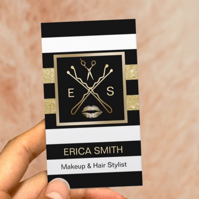 Makeup Artist Hair Stylist Black & Guld Rand Visitkort (Skapare uppladdad)