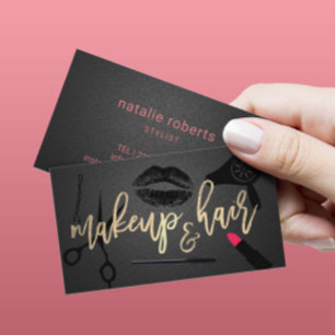 Makeup Artist Hair Stylist Black & Guld Typography Visitkort