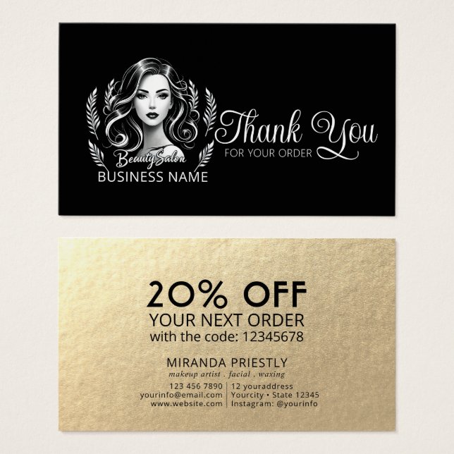 Makeup Artist Hair Stylist Black White Tack Visitkort (Framsida & baksida)