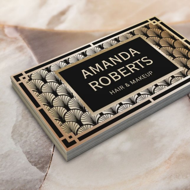 Makeup Artist & Hair Stylist Elegant Guld Art Deco Visitkort (Skapare uppladdad)
