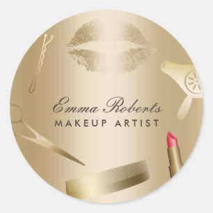 Makeup Artist Hair Stylist Gold Foil Beauty Salon Runt Klistermärke