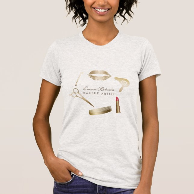 Makeup Artist Hair Stylist Modern Beauty Salon Tee Shirt (Framsida)
