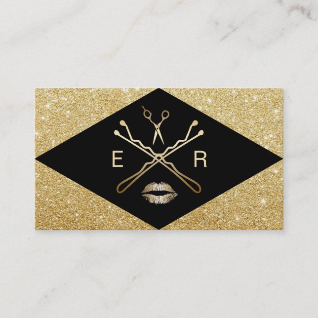 Makeup Artist Hair Stylist Modern Black & Guld Visitkort (Framsida)