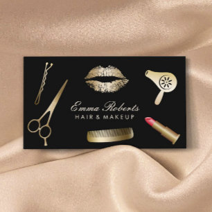 Makeup Artist Hair Stylist Modern Black & Guld Visitkort