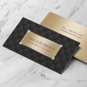 Makeup Artist Hair Stylist Modern Black & Guld Visitkort