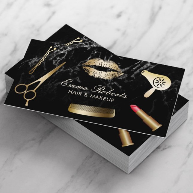 Makeup Artist Hair Stylist Modern Black Marble Visitkort (Skapare uppladdad)