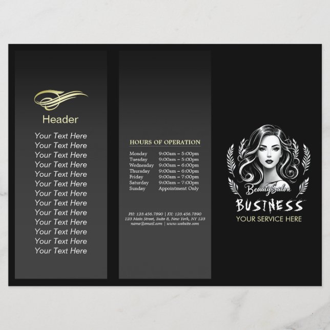 Makeup Artist Hair Stylist Modern Black White Guld (Framsida)