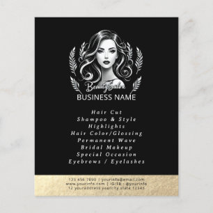 Makeup Artist Hair Stylist Modern Black White Guld Flygblad