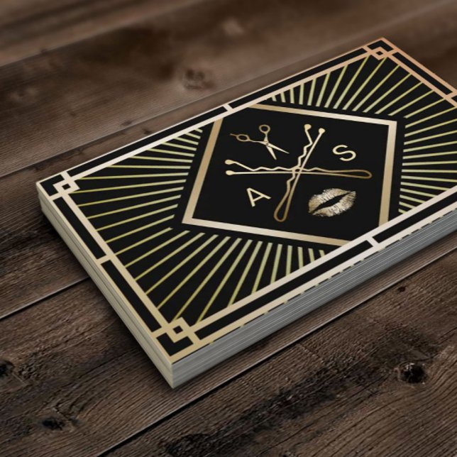 Makeup Artist & Hair Stylist Modern Guld Art Deco Visitkort (Skapare uppladdad)