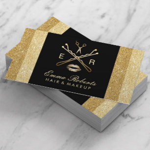 Makeup Artist Hair Stylist Modern Guld Glitter Visitkort