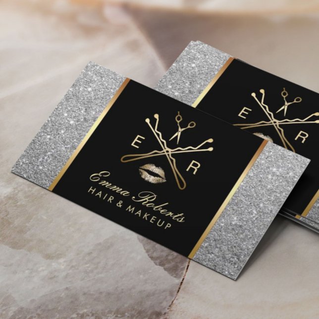 Makeup Artist Hair Stylist Modern Silver Glitter Visitkort (Skapare uppladdad)