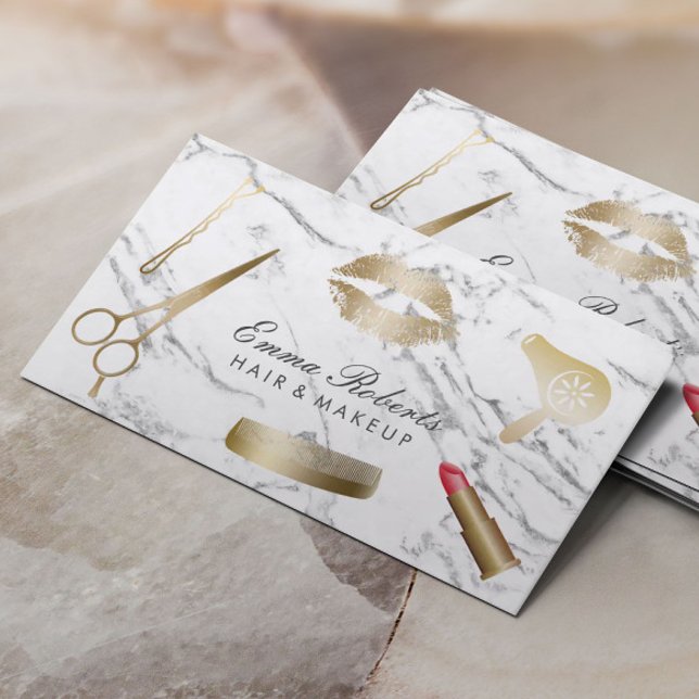 Makeup Artist Hair Stylist Modern White Marble Visitkort (Skapare uppladdad)
