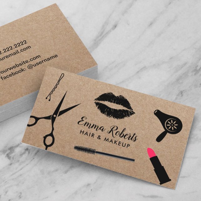 Makeup Artist & Hair Stylist Salon Rustic Kraft Visitkort (Skapare uppladdad)