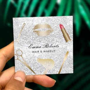 Makeup Artist Hair Stylist Trendig Silver Glitter Fyrkantigt Visitkort
