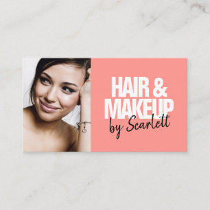 Makeup-artist hårfoto fold script coral red visitkort
