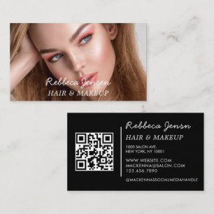 Makeup-artist hårfoto fold script Rosa blue QR Visitkort