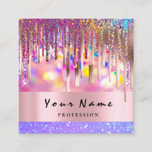 Makeup Artist Holograph Drip Nagel Glitter Drips Fyrkantigt Visitkort