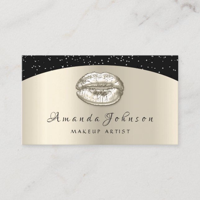 Makeup Artist Kiss Läppar Glitter Ivory Beige Blac Visitkort (Framsida)