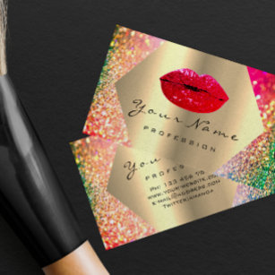 Makeup Artist Kiss LÄPPAR red LUX Holograph GULD Visitkort