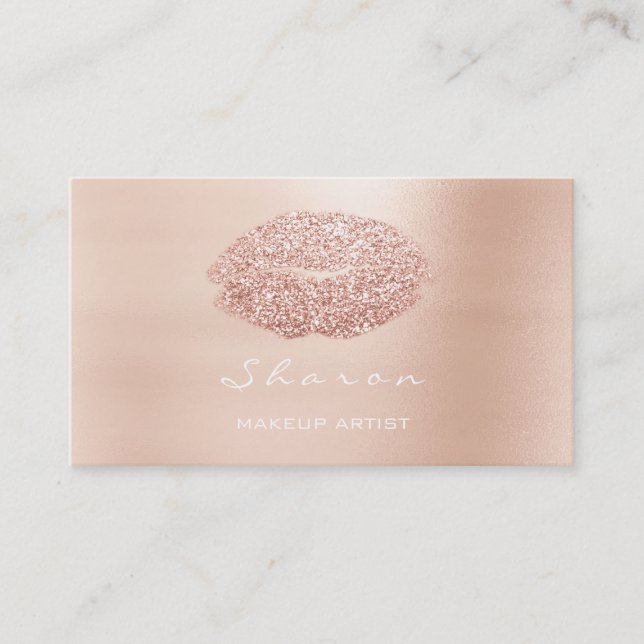 Makeup Artist Kiss Läppar Ro Guld Glitter Rosa Visitkort (Framsida)