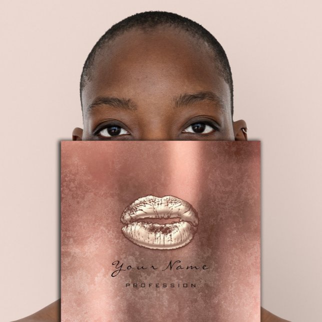 Makeup Artist Kiss Läppar Ro Guld Grunge Square Fyrkantigt Visitkort (Makeup Artist Kiss Lips Rose Gold Grunge Square Square Business Card)