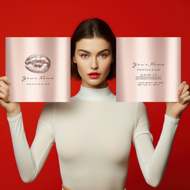 Makeup Artist Kiss Läppar Ro Guld Rosa Square Fyrkantigt Visitkort (Skapare uppladdad)