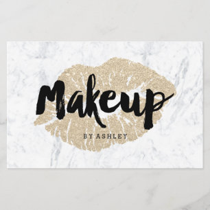 Makeup artist läppar light guld typography marble flygblad