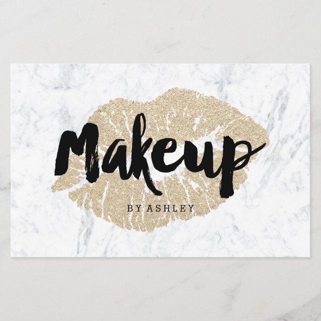 Makeup artist läppar light guld typography marble  flygblad (Framsidan)