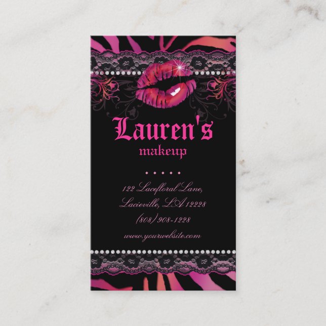 Makeup Artist Läppar N Snöre Zebra Red Rosa Visitkort (Framsida)
