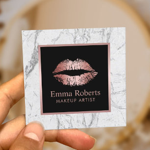 Makeup Artist Läppar Ro Glitter White Marble Fyrkantigt Visitkort