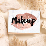 Makeup artist läppar ro guld typography marble flygblad<br><div class="desc">En modern konstnär som består av snyggt med ett modernt handskrivet stil-penseltypografi i svart på ett faux ro guld-folie läppar på ett trendig och en elegant vit marmorbakgrund. Om du behöver anpassa dig,  tveka inte att kontakta mig</div>