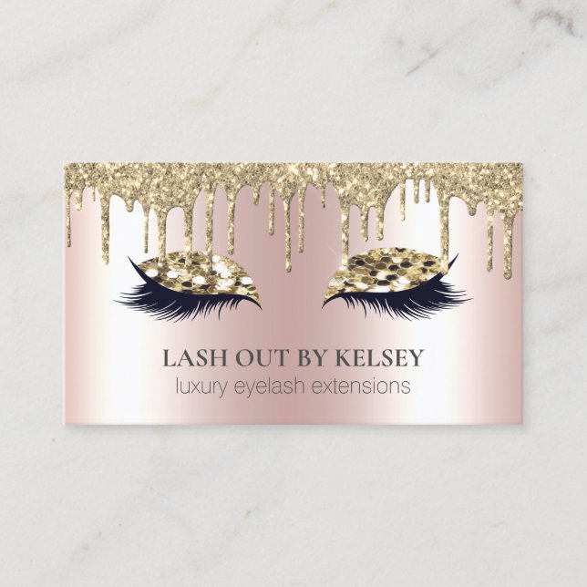 Makeup Artist Lash 14k Guld Glitter Lids + Drips Visitkort (Framsida)