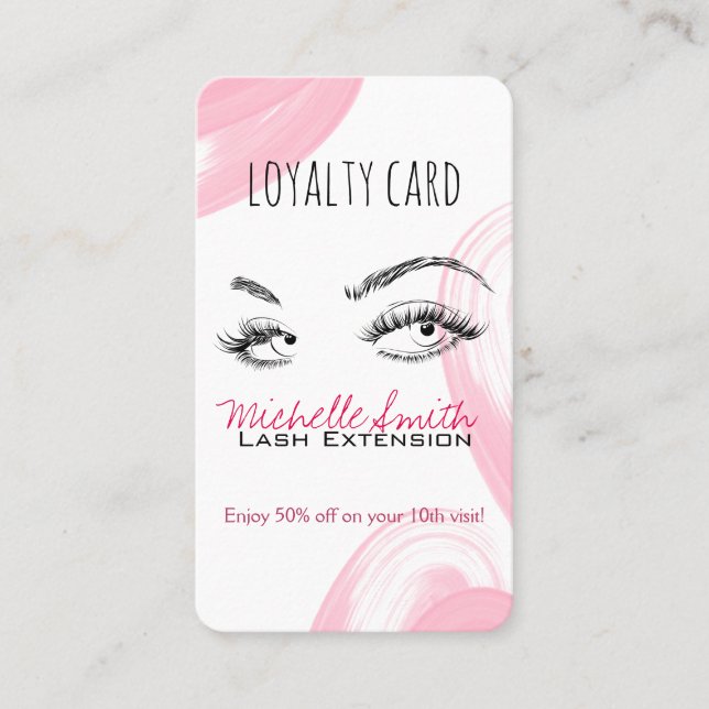 Makeup Artist Lash Brows Rosa Loyalty Card Tidsbeställning Kort (Framsida)