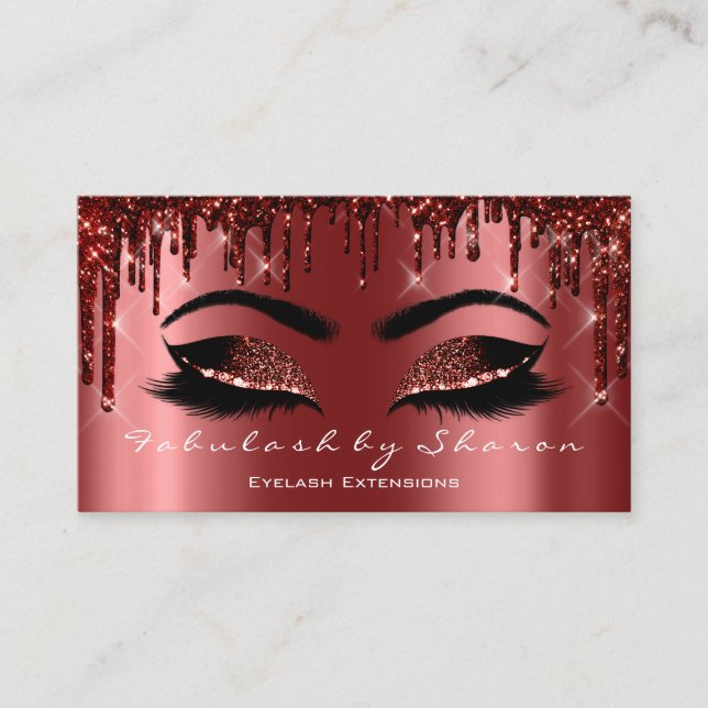 Makeup Artist Lash Extension Glitter Dricks Burgun Visitkort (Framsida)