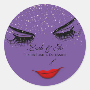 Makeup Artist Lash Extension Läppar Lila Glitter Runt Klistermärke