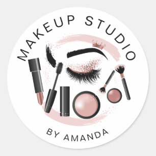 Makeup Artist Lash Mascara Lipstick Ro Guld Runt Klistermärke