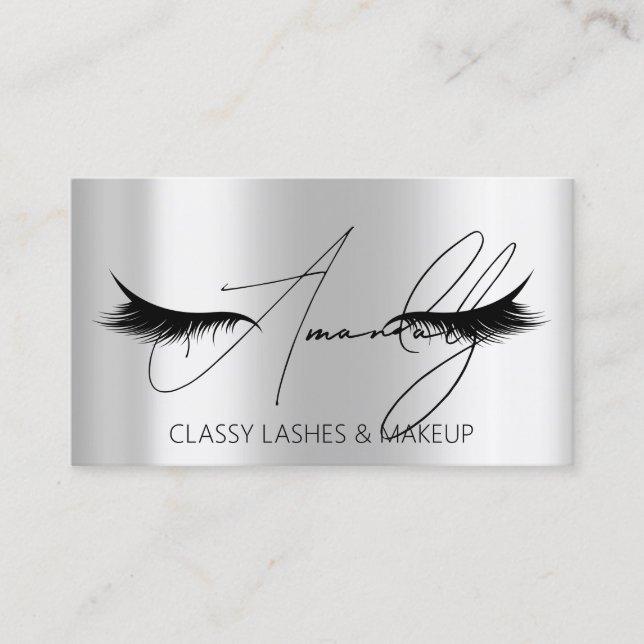 Makeup Artist Lash QR LOGOTYP Microblade Silver Gr Visitkort (Framsida)