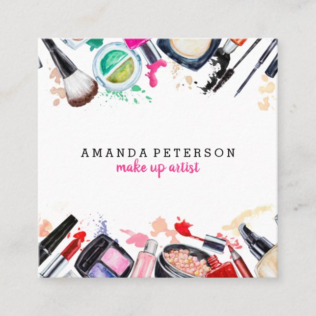 Makeup artist lash trendig vattenfärgsmodern salon fyrkantigt visitkort (Framsida)