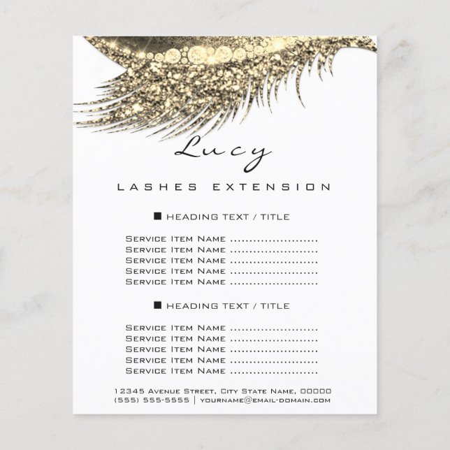 Makeup Artist Lash White 2 Pages Pris List Guld Flygblad (Baksidan)