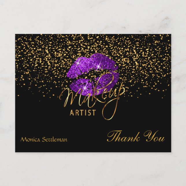 Makeup Artist Lila Läppar på Black Vykort (Framsida)