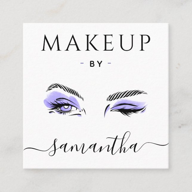 Makeup Artist Lila Öga Bold Social Media QR-kod Fyrkantigt Visitkort (Framsida)