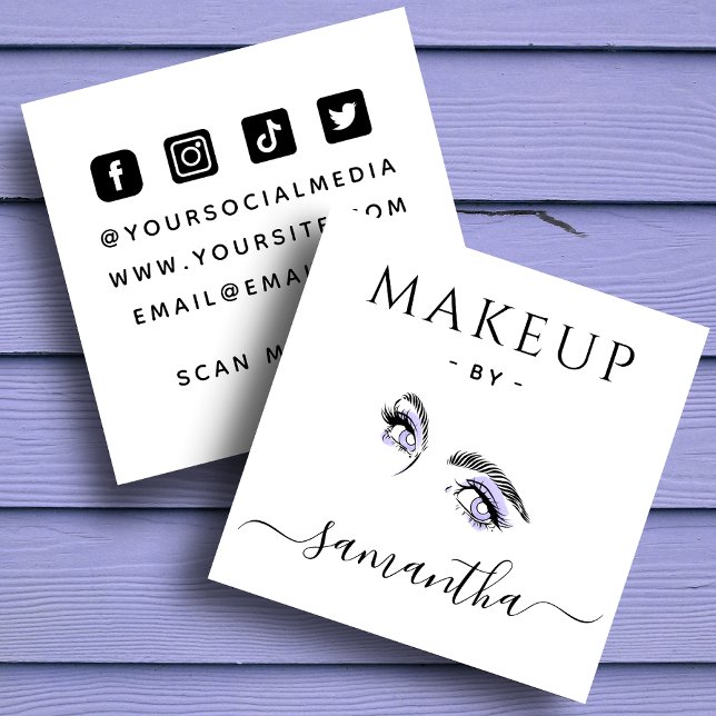 Makeup Artist Lila Öga Brow Social Media QR-kod Fyrkantigt Visitkort (Skapare uppladdad)