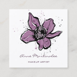 Makeup Artist Lila Watercolor Flower Fyrkantigt Visitkort