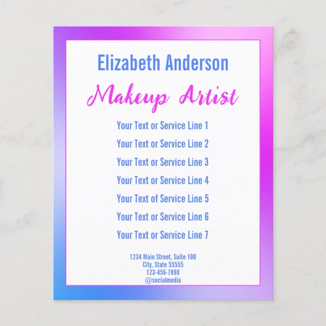 Makeup Artist Lila White and Blue Text Template Flygblad (Framsidan)