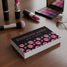 Makeup Artist Lips Pattern Cute Pink & Black Visitkort