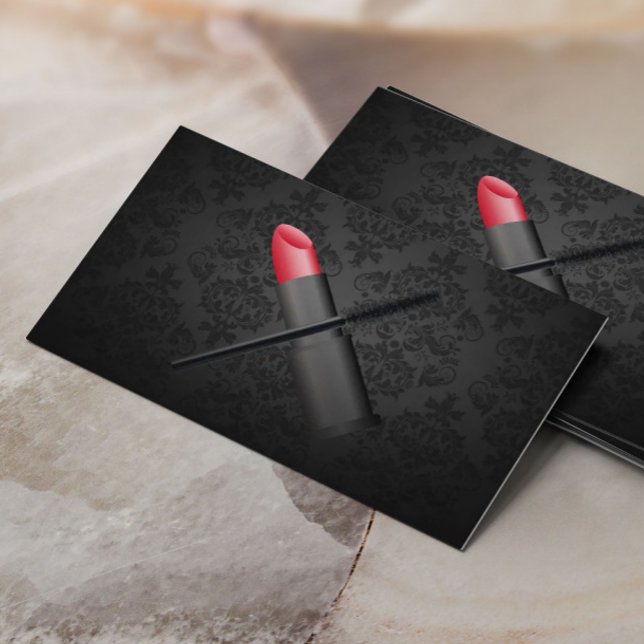 Makeup Artist Lipstick & Eyelash Brush Damask Visitkort (Skapare uppladdad)
