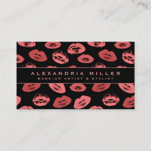 Makeup Artist Lipstick Kisses Mönster Svart Visitkort