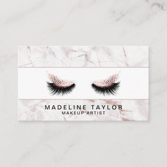 Makeup artist Long Lash Glitter Ro Guld Marble Visitkort (Framsida)