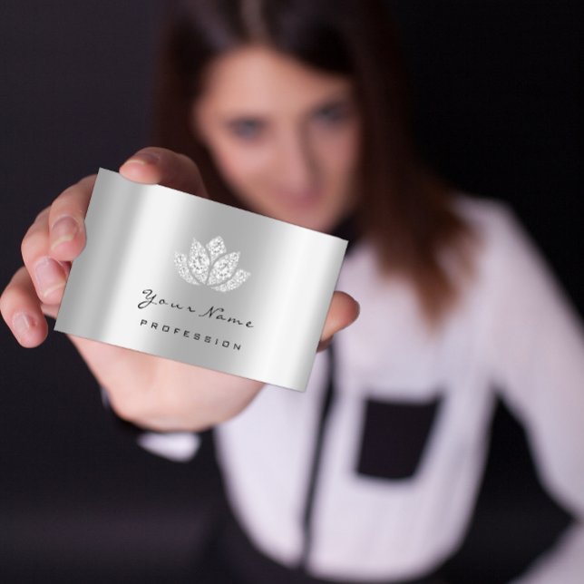 Makeup Artist Lotus Mandala Diamond Silver Crystas Visitkort (Skapare uppladdad)