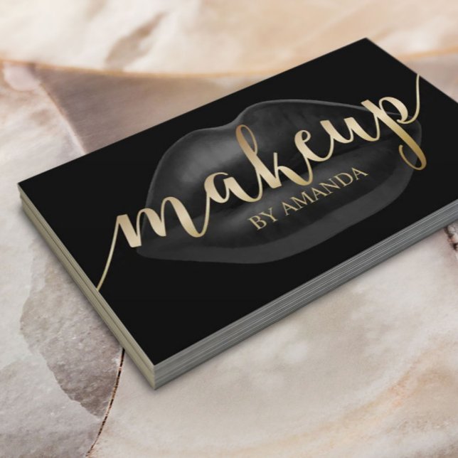 Makeup Artist Luxury Black Läppar Beauty Salon Visitkort (Skapare uppladdad)
